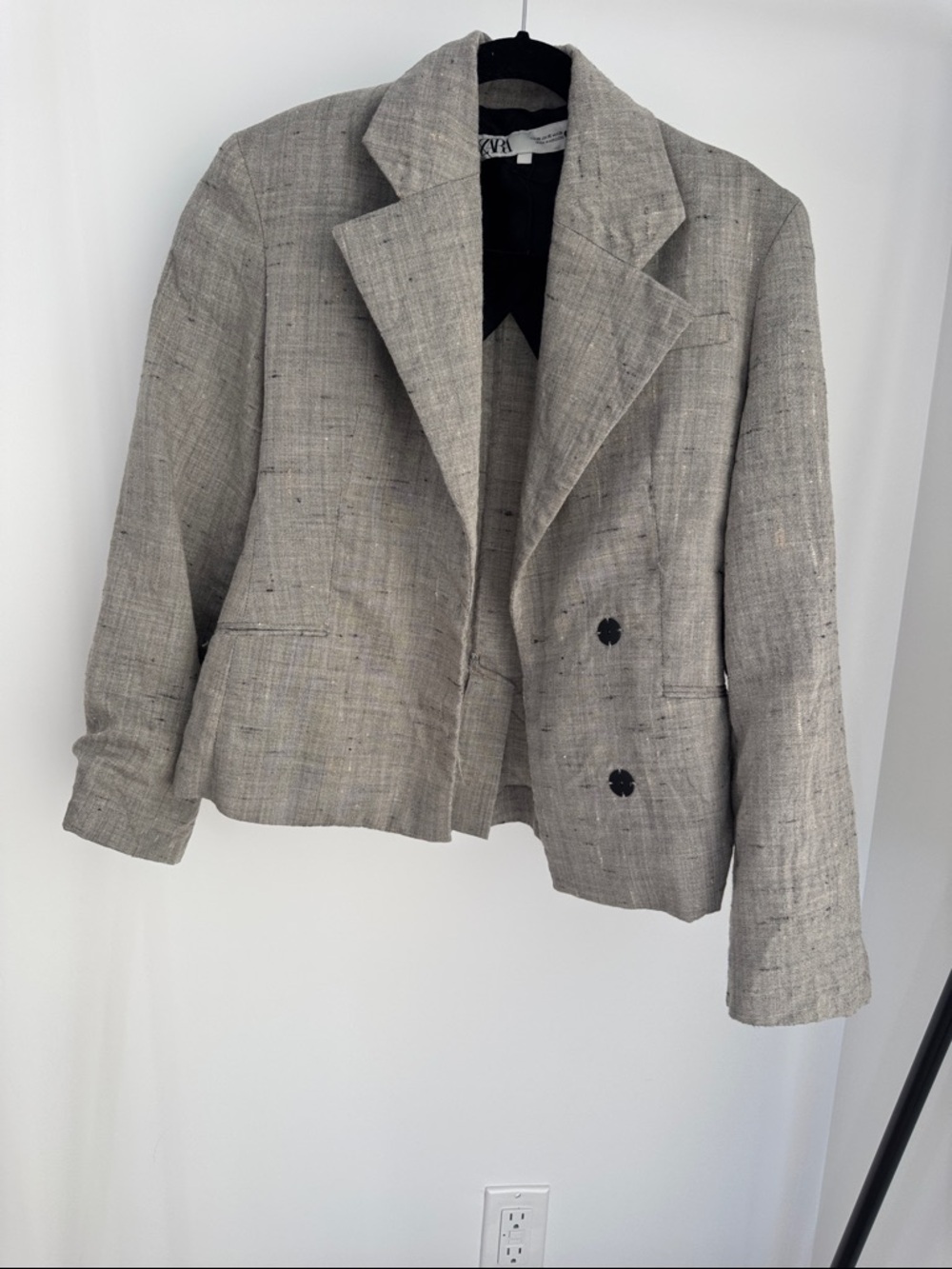 Zara Linen-Blend Light Gray Cropped Blazer